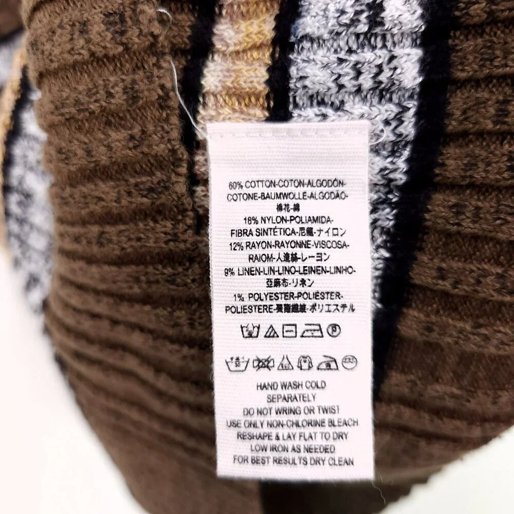 Free People Striped Cowl Neck Top SLarge Blouse Linen Blend Off Shoulder Ribbed - Picture 9 of 12